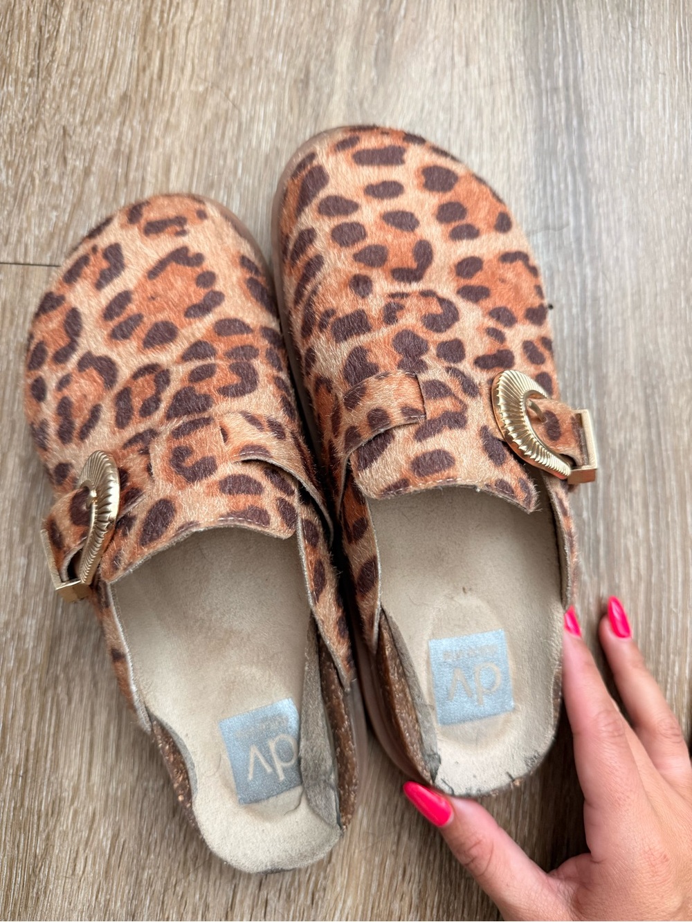 Dolce vita Leopard Print Slip-On Mules with Gold Buckles